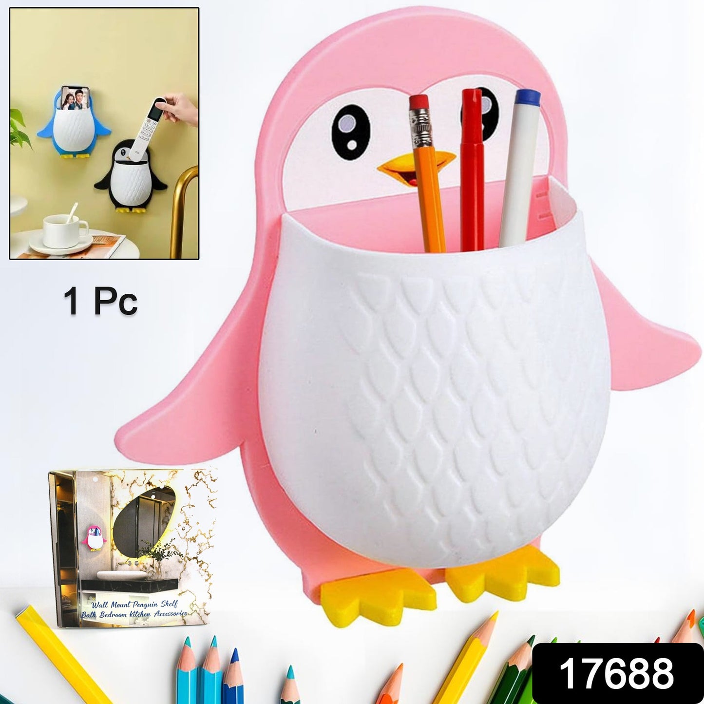 Penguin Storage Box Adhesive Plastic Wall Mount