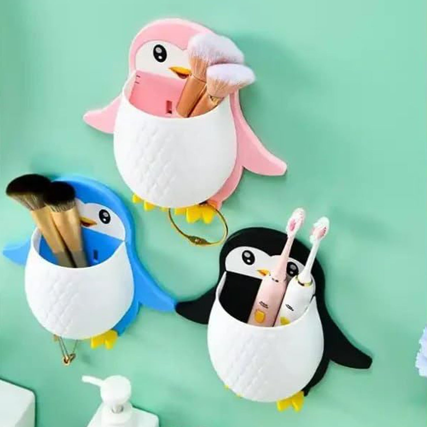 Penguin Storage Box Adhesive Plastic Wall Mount